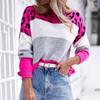Autumn Winter Classic Round Neck Loose Fit All-Match Leopard Print Knitted Sweater for Office Pullover