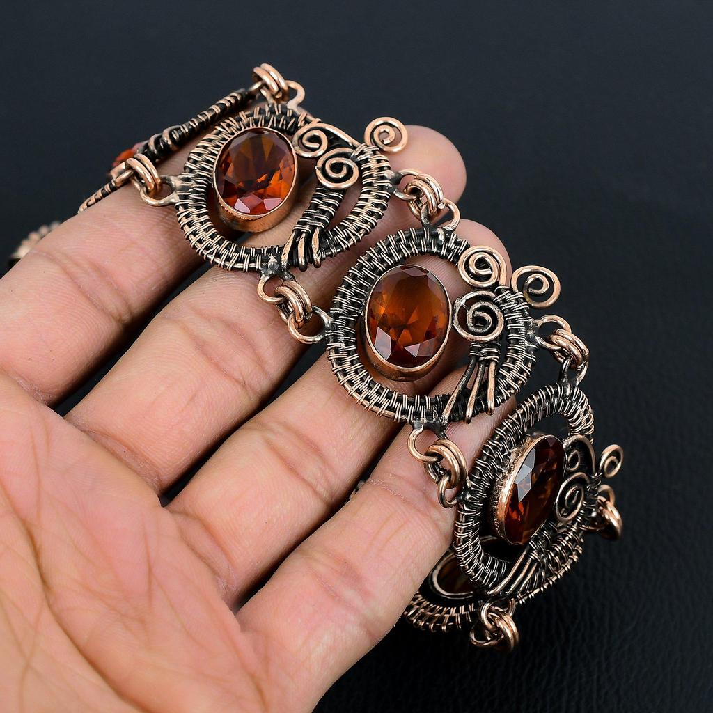 Garnet Gemstone Handmade Pure Copper Wire Wrapped Amazing Jewelry Bracelet