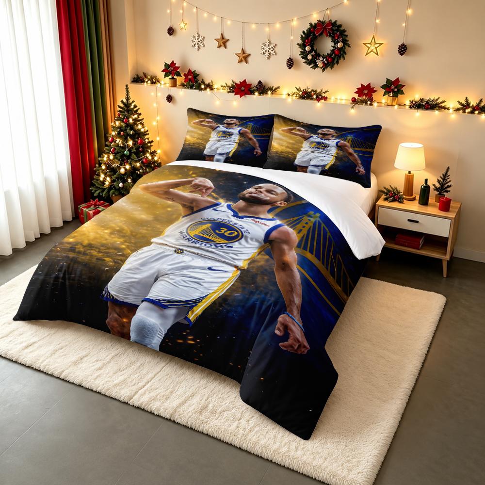 Duvet Cover Set Stephen Curry Golden State Warriors 30 Basketball White Jersey Golden Blue for Men Bedroom Decor Fan Gift