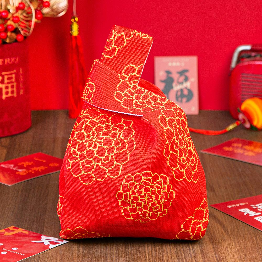 Год Лошади Красный Узел Сумка на Запястье Мультяшный Талисман Пони Вязаная Конфетная Сумка-Тоут Многоразовая Сумка для Покупок Подарочная Упаковочная Сумка