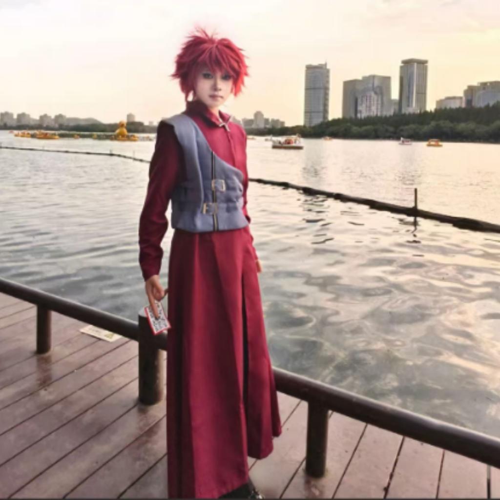 Gaara Cosplay Costume Sand Waterfall Fifth Kazekage Red Hair Shinobi Ninja Tatoo Sticker Set Wig Halloween Xmas