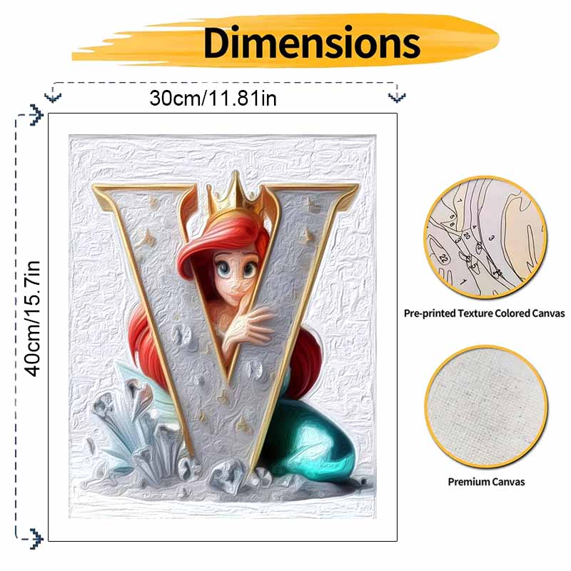 Disney DIY Oil Painting Kits Little Mermaid Letter V Hand Painting Home Decor Craft Gift Ideas Art Collection Room Decor Unique Aesthetic