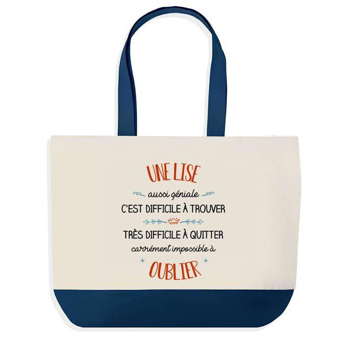 Tote bag - PLANETEE - Shopping Bleu Lise Aussi Géniale - Coton imprimé en France - Grande contenance - Anses solides