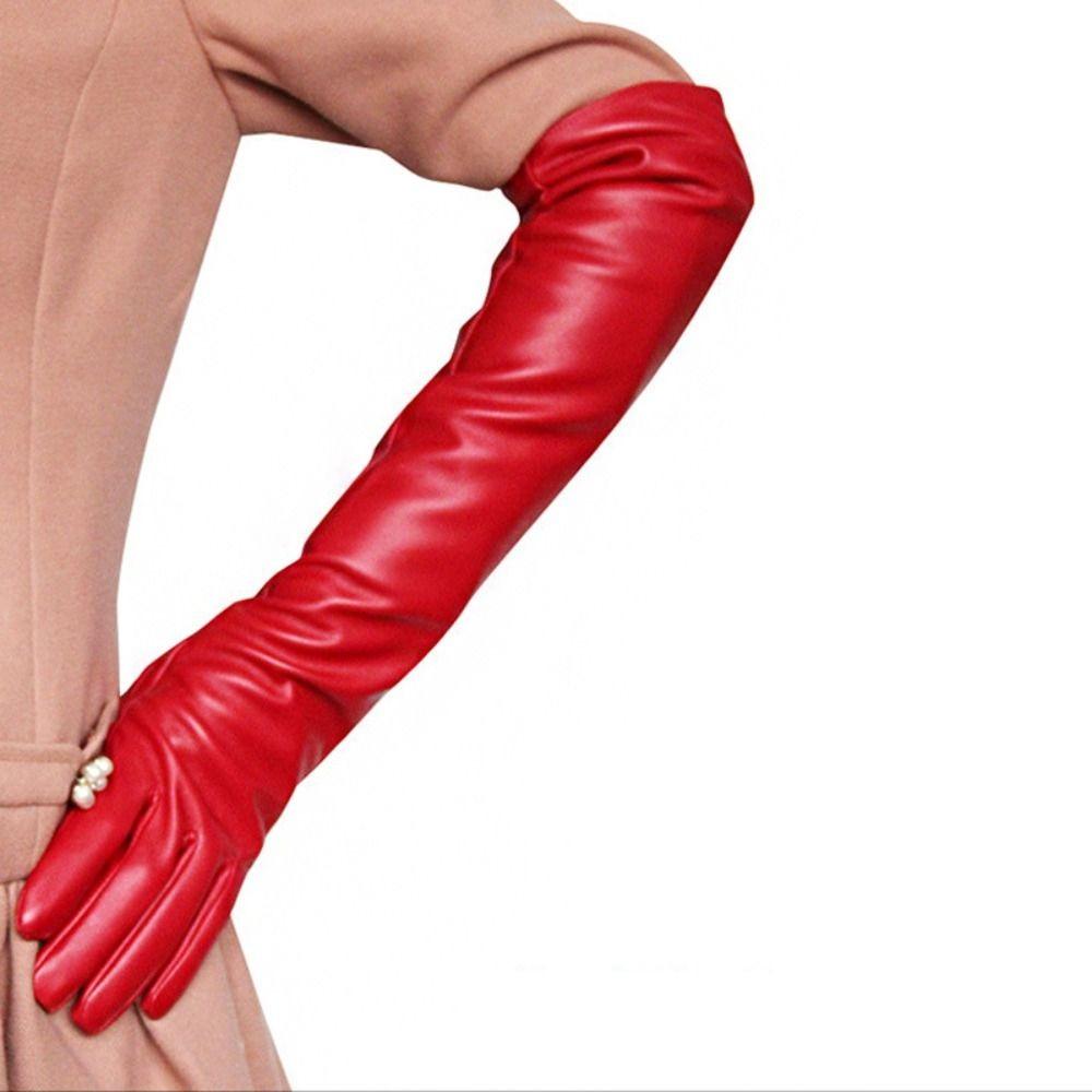 Full Finger Long Gloves Solid Color Mittens Elastic Pu Leather Gloves Party