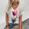 Модная футболка с цветочным принтом 3D, женская уличная одежда, летние повседневные футболки, топы Y2k, женские футболки Harajuku с V-образным вырезом, свободная одежда
