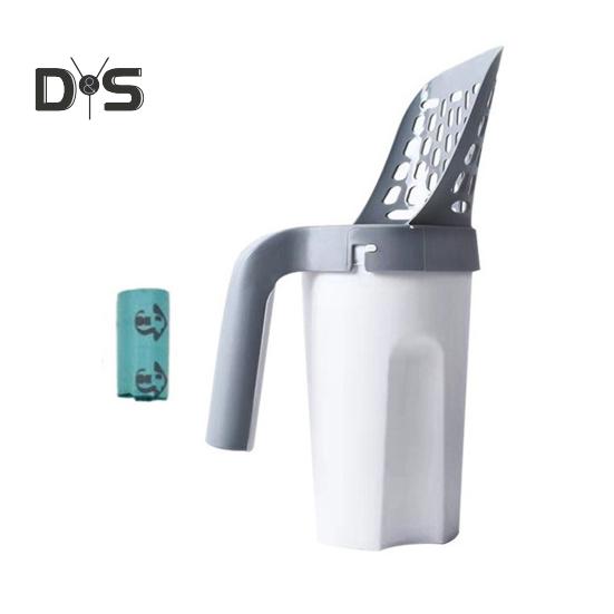 Совок для кошачьего туалета, переносной держатель для кошачьего туалета с мусорным контейнером, лопата для просеивания кошачьих экскрементов с мешками для отходов для домашних кошек