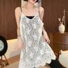 V-neck Lace Underskirt Slips Beach Wear Sling Skirt Petticoat Loose Lace Camisole Skirt  Party