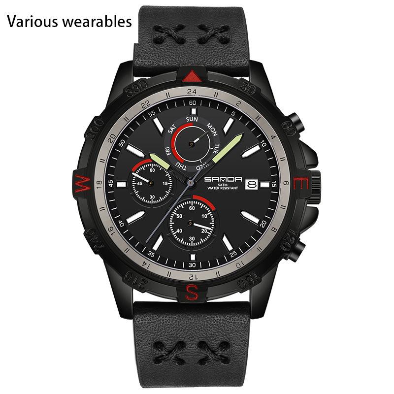 Новые электронные кварцевые мужские часы для альпинизма, спорта, плетеные мужские часы с календарем и тремя глазами и шестью иглами