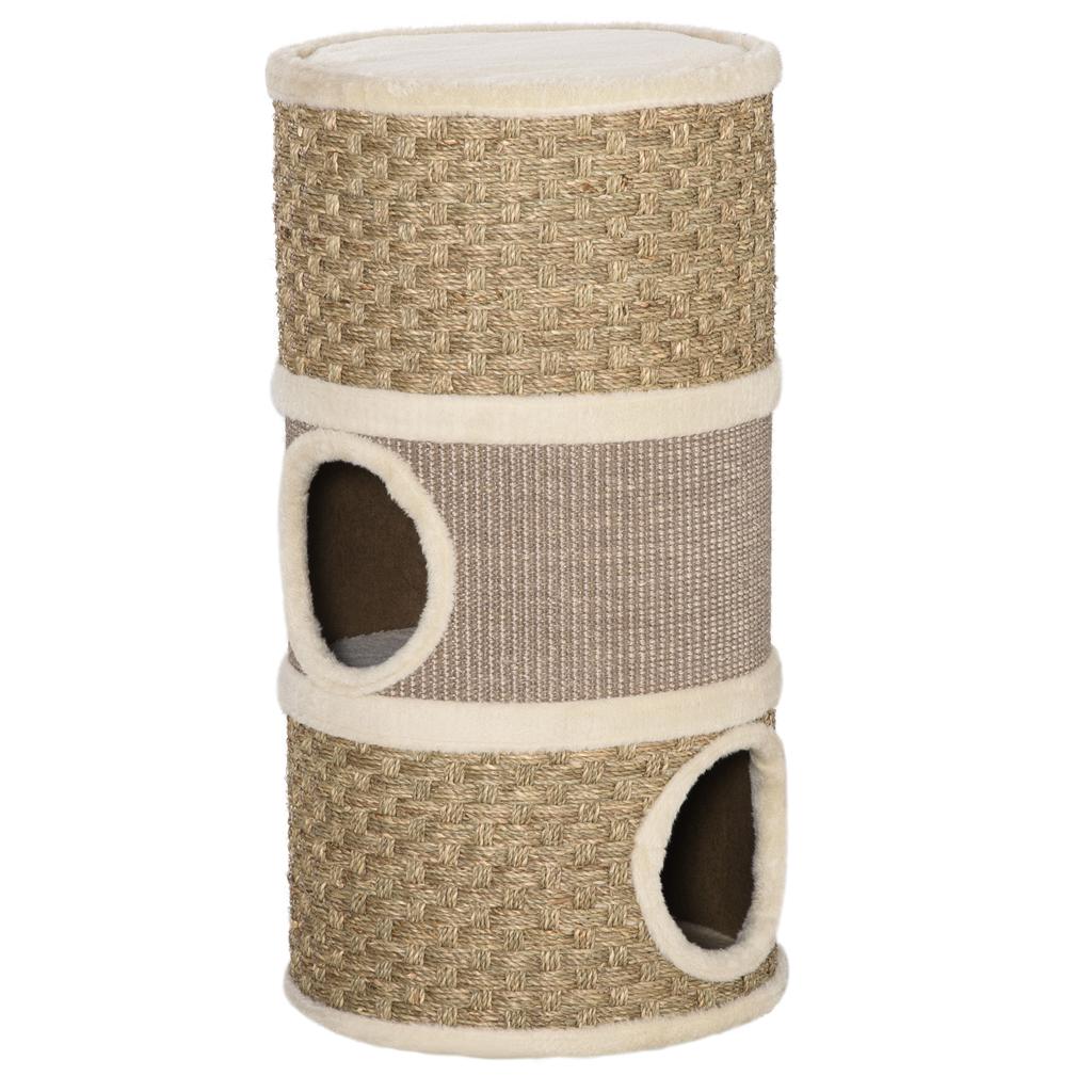 Cat House Tower Scratching Post 3 Niches Sisal Rope Seaweed