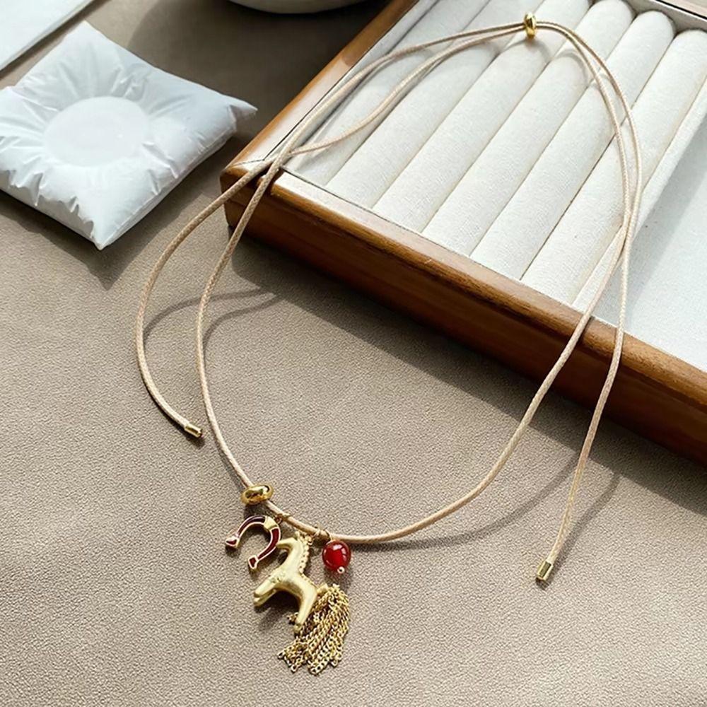 Pony-shaped Tassel Beads Necklaces Multi Tassel Cartoon Horse Necklaces Female Accessories