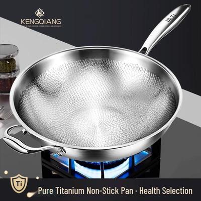 Немецкий вок из чистого титана с чеканкой в виде рыбьей чешуи - Сковорода для жарки без покрытия с антипригарным покрытием для индукционных плит.