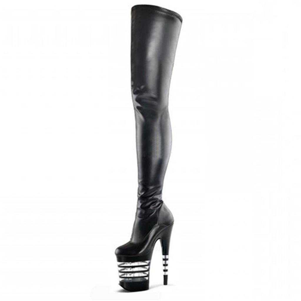 20 см сексуальные женские лазерные лакированные кожаные длинные сапоги на молнии сексуальные туфли для стриптиза туфли для танцев на шесте с круглым носком сапоги