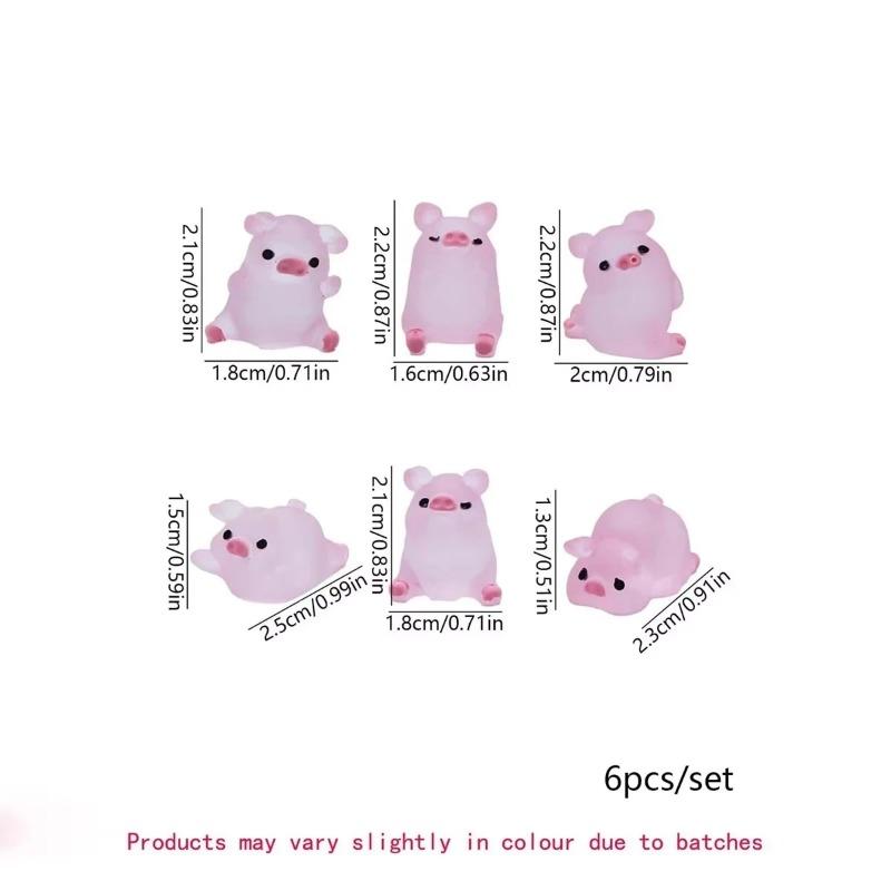 A Set Of Six Resin Cute Glow-In-The-Dark Piggy Ornament DIY Keychain Micro-Landscaping Accessories Home Desktop Car Decoration