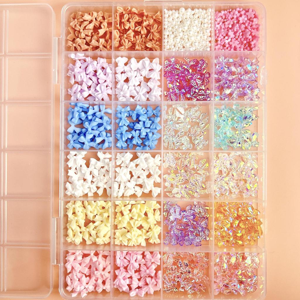 Cross-border Multi-grid Nail Art: Mix & Match Flowers, Butterflies, Hearts, Flat Back Rhinestones & Pearls