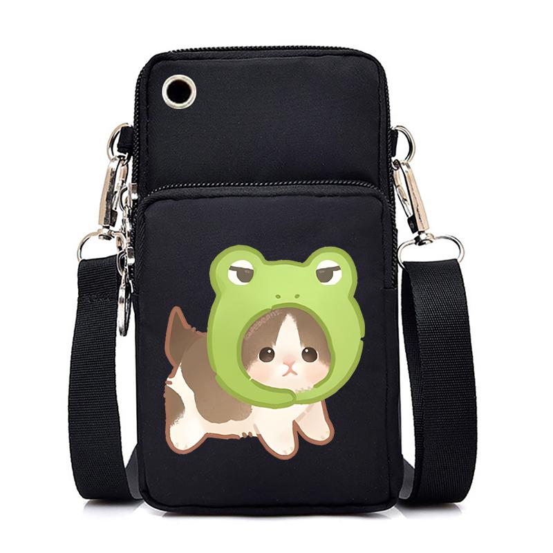Funny Anime Cat Small Messenger Bag Hanging Neck Coin Purse Vertical Handbag Women Mobile Phone Bags Cartoon Small Crossbody Bag