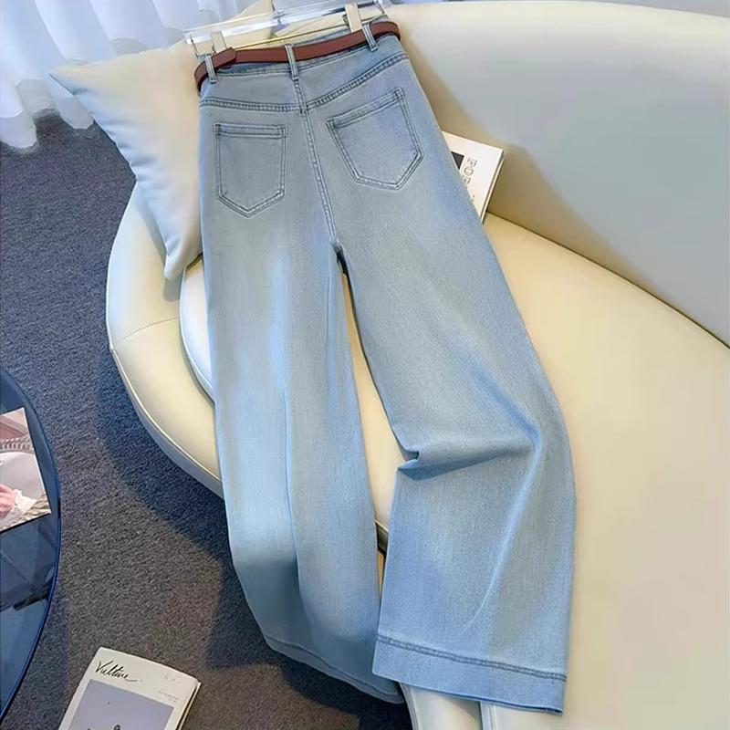 Женские легкие джинсы широкого кроя, с драпированным низом, стройнящие, брюки прямого кроя, весна/осень 2025.