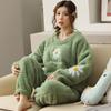 Зимние теплые шелковые пижамные комплекты для женщин, бархатная фланелевая одежда для сна, модная атласная мягкая плюшевая ночная рубашка