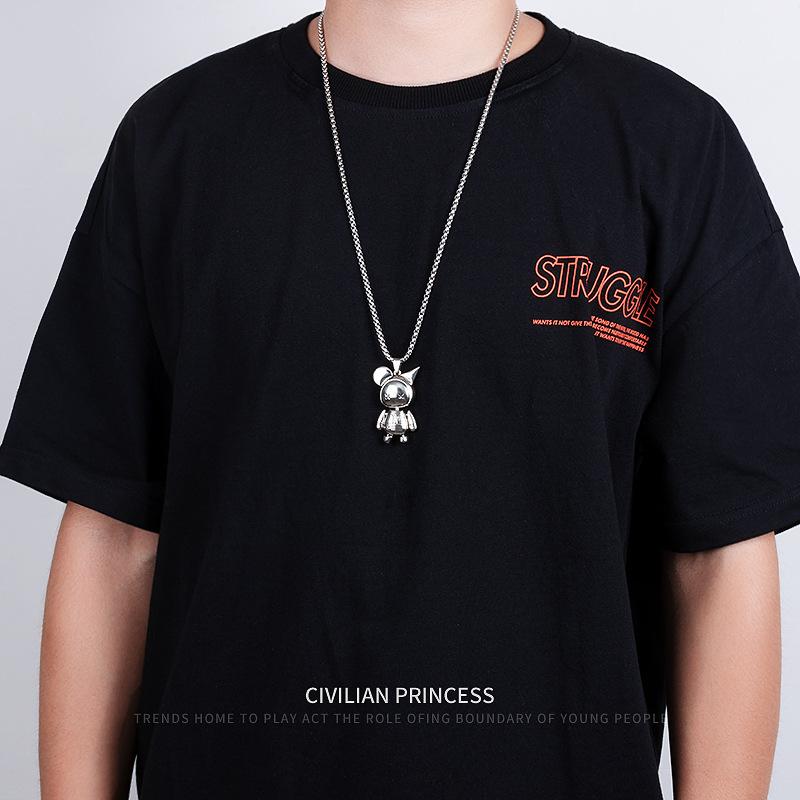 Ожерелье с куклой, двигающейся на ветру, мужская цепочка из титановой стали, не выцветающая, хип-хоп, личность, кулон в виде маленького монстра, женский летний тренд