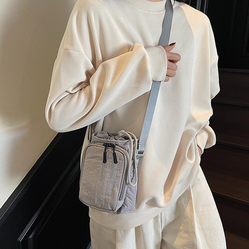 Mini Canvas Bag Women's Simple Casual Lightweight Mobile Phone Small Square Bag Drawstring Bundle One Shoulder Crossbody Bag KTB