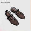 Fashion Women Mesh Ballet Falts Round Toe Buckle Strap Pumps