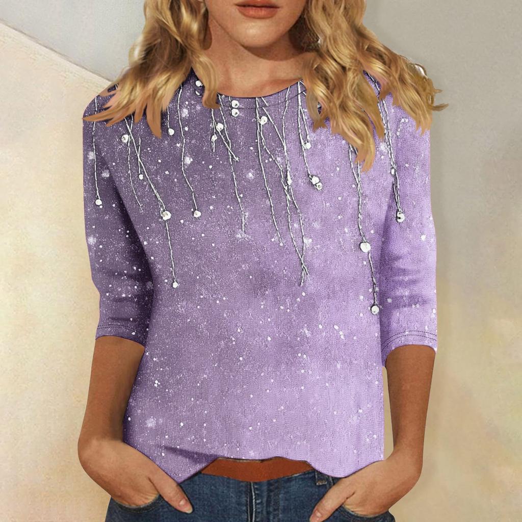 Женская мода повседневная три четверти рукава цветочный принт горловина топ