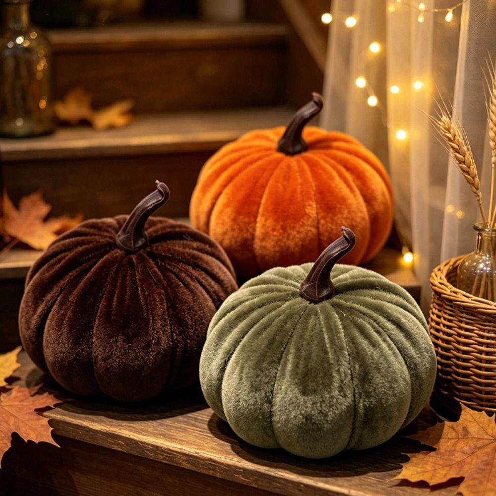 Mini Size Velvet Pumpkin Velvet Fabric Plush Pumpkin Festive Halloween Decoration Halloween Theme