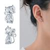 Cat Stud Earrings for Women Silver Sparkly Faux Crystal Cat Earrings Hypoallergenic