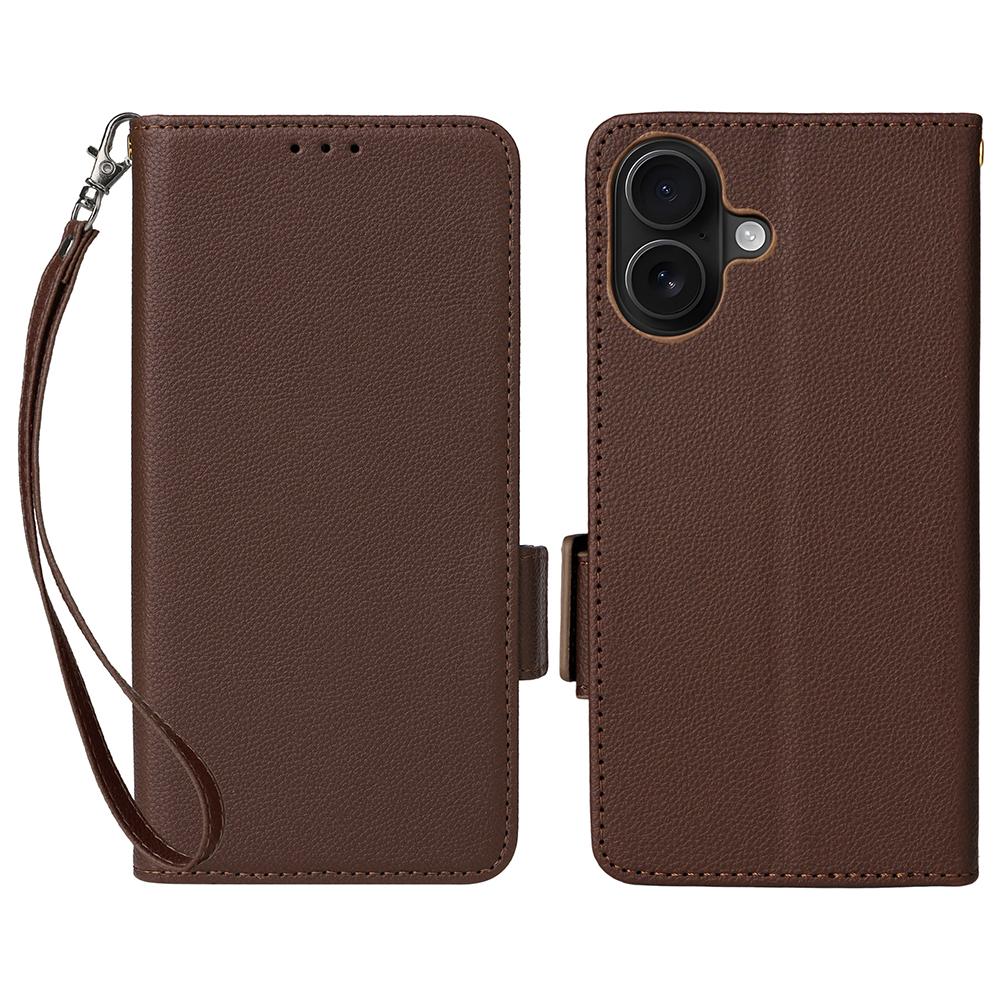 For iPhone 17 Case with Wrist Strap Litchi Texture PU Leather Wallet Phone Cover