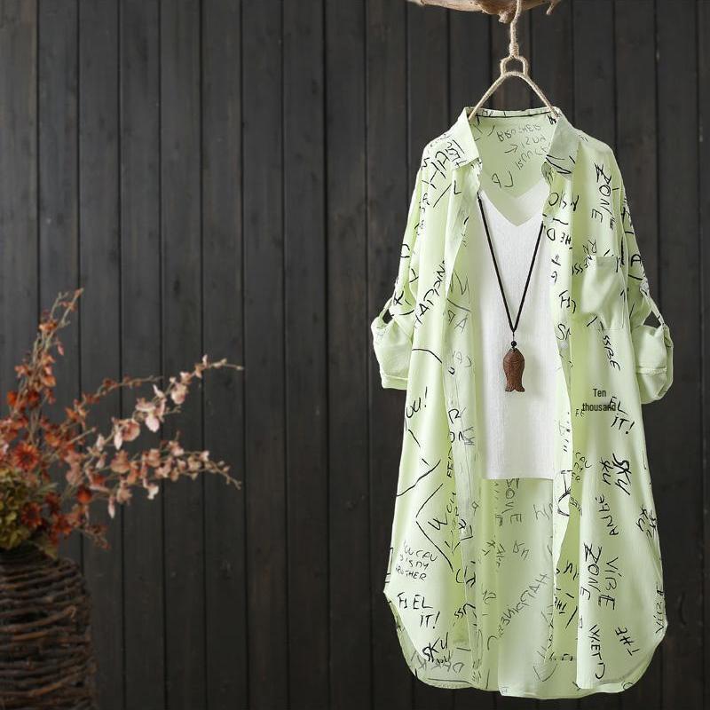 Женская летняя кардиган-рубашка с длинным рукавом и принтом букв - Защита от солнца Пляжная одежда 2024