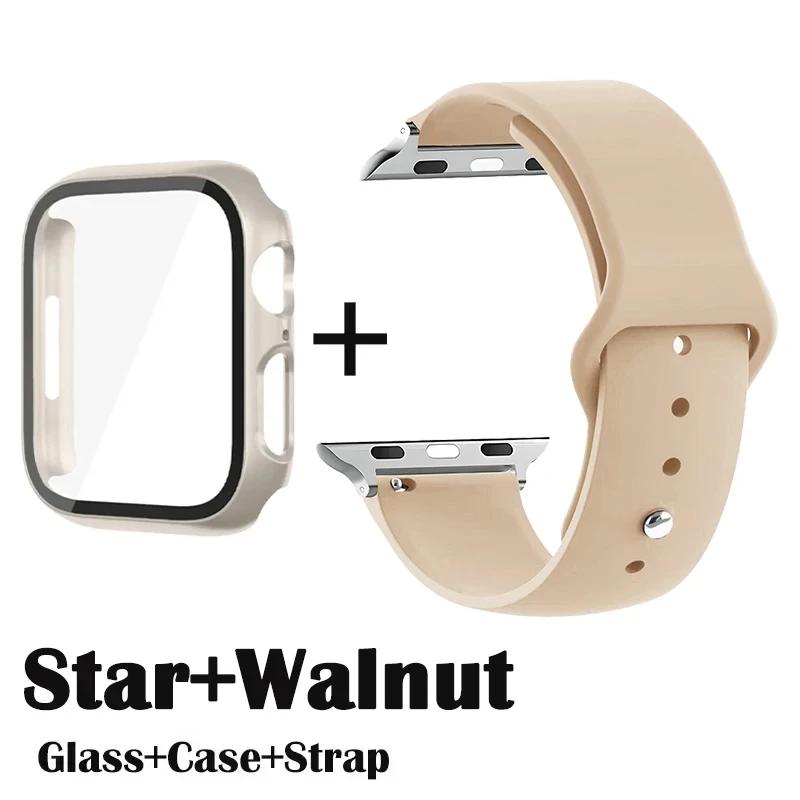 Стекло+корпус+ремешок для Apple Watch Band 42 мм 44 мм 41 мм 40 мм 38 мм 45 мм 49 мм Защитные пленки для Apple IWatch Series 8 7 6 SE 5 4