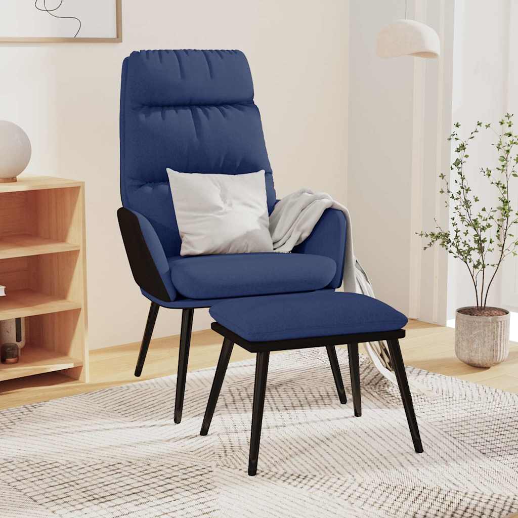 Recliner Chair with Ottoman Blue Fabric and Faux Leather