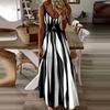 Sexy Sleeveless Dress Women Black White Stripe Printed Long Dresses Summer Casual Vacation Party Dress Robe