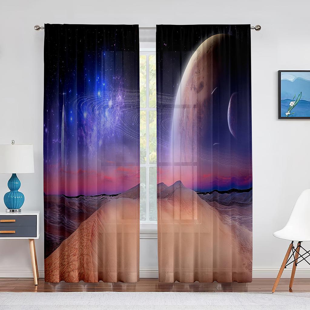 Космос Планета Земля Марс Меркурий Галактика Тюль Шторы для Домашнего Офиса Окна Спальни Кухни Современные Шифоновые Прозрачные Вуалевые Шторы