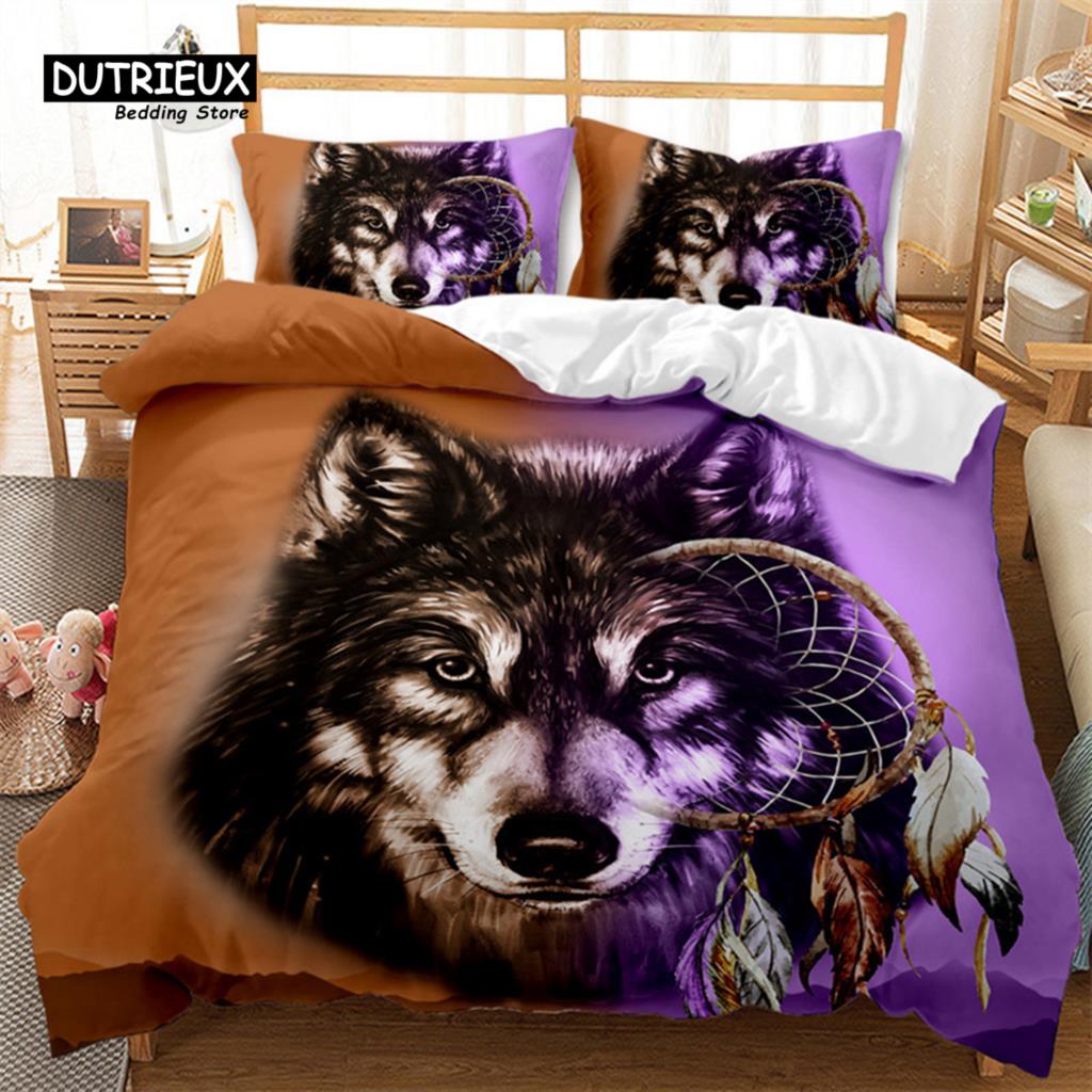 Luminous Wolf Duvet Cover Exotic Animal Bedding Set King For Kids Boys Adult Microfiber Wildlife Comforter Cover With Pillowcase