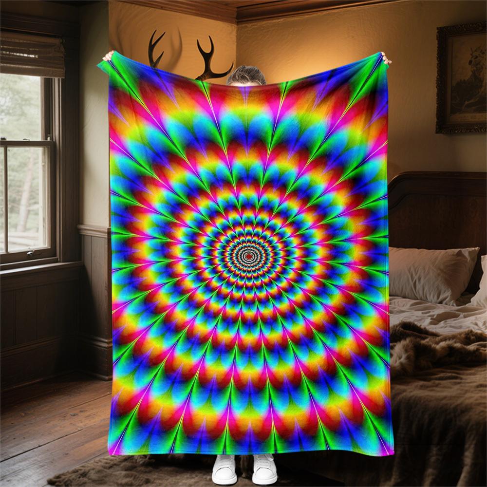 1PC Psychedelic KaleidoscopeOutdoor Flannel Blanket - Soft Plush Decor for Picnics, camping, Bedroom, Playroom, Office, or Lunch Break 1296A