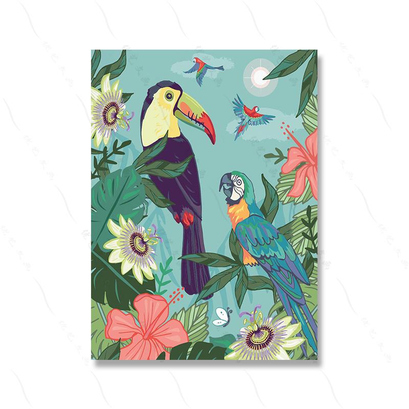 Настенные художественные принты, растения, животные, иллюстрированные экзотическими птицами, цветами, холст, картина для комнаты, домашний декор, тропический абстрактный пейзаж, фреска