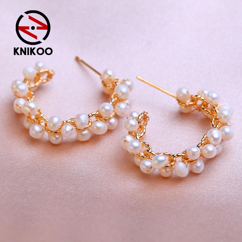 KNIKOO Модные серьги с натуральным пресноводным жемчугом для женщин, серьги с жемчугом, ювелирные изделия для подарков на свадьбу
