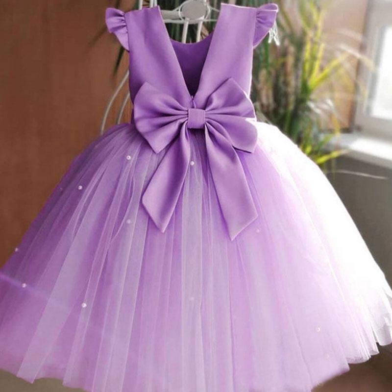 Летние детские свадебные платья принцессы с бантом для девочек, одежда для девочек, костюм для дня рождения, детская одежда