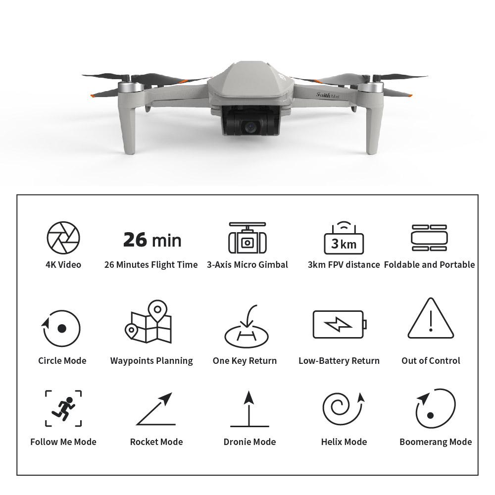 Faith MINI Drone, 3-осевой карданный подвес, профессиональная камера, видеокамера 4K, время полета 26 минут, передача видео 3 км, световые дроны