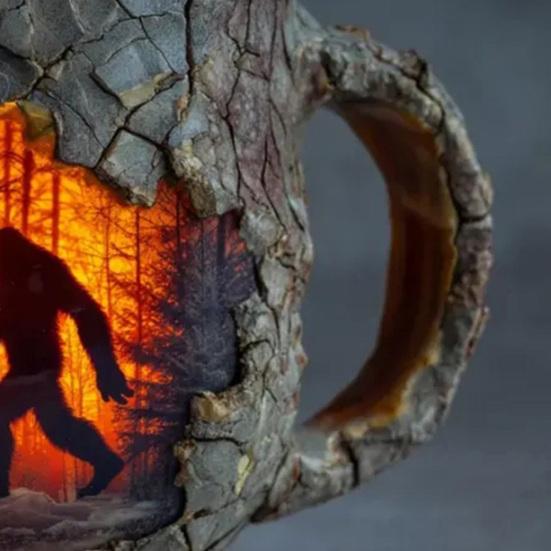 Sasquatch Forest Fires Mug Unique Coffee Cup 3D Bark Texture Cup Hot And Cold Drink Container for Coffee Lovers And Adventure Enthusiasts