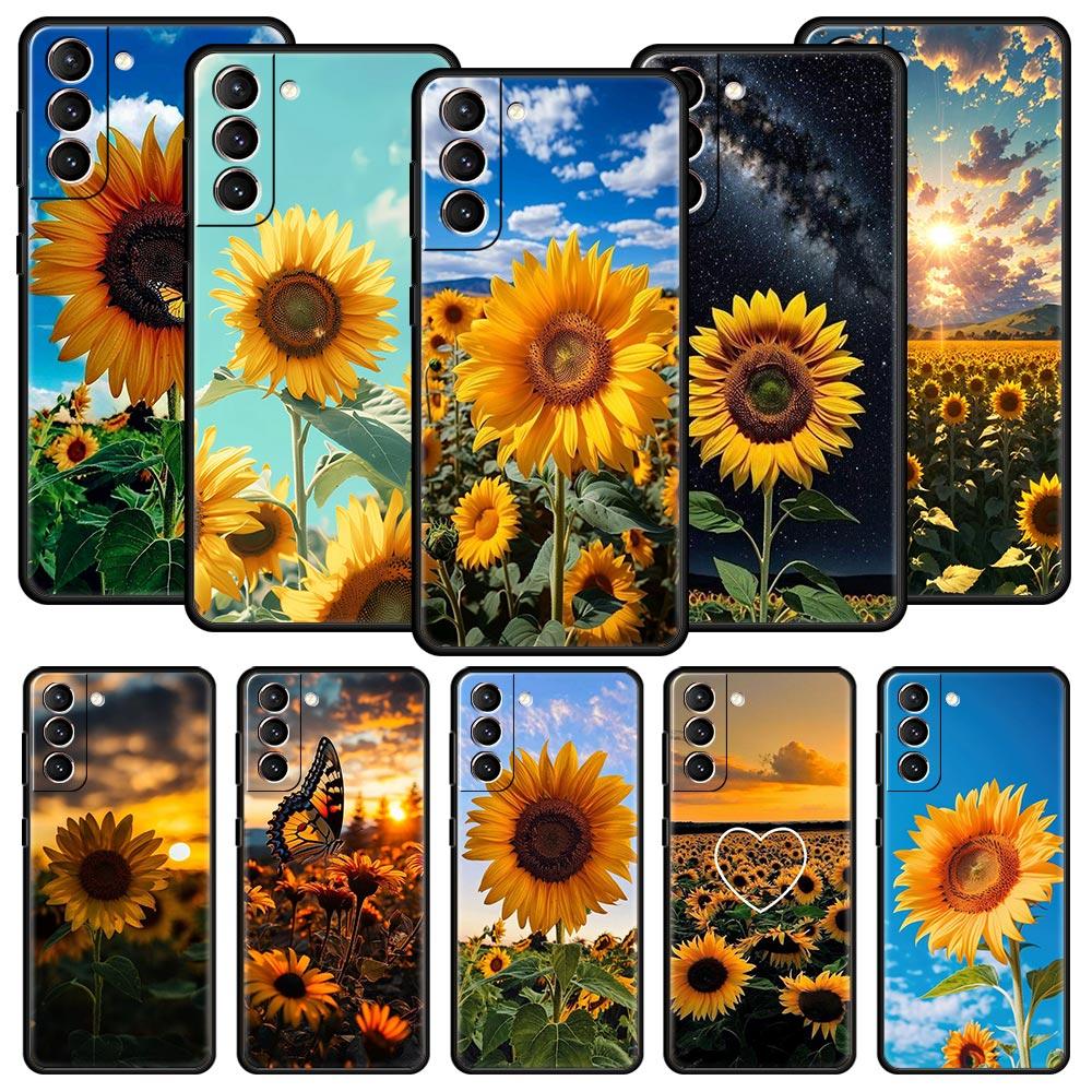 Beautiful Yellow Sunflower Phone Case For Samsung Galaxy S26 Ultra S25 Plus S24 FE S23 S22 5G S21 S20 Cover Black Soft
