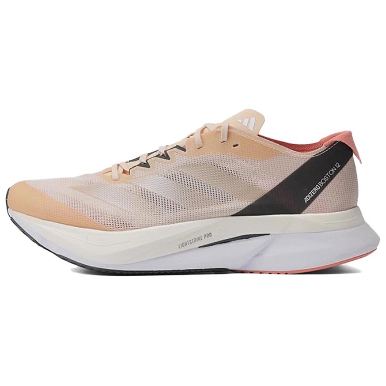 adidas Adizero Boston 12 Удобная сетчатая амортизация Нескользящие низкие кроссовки с карбоновой пластиной для марафонского бега Унисекс кроссовки Бежевый IF6535