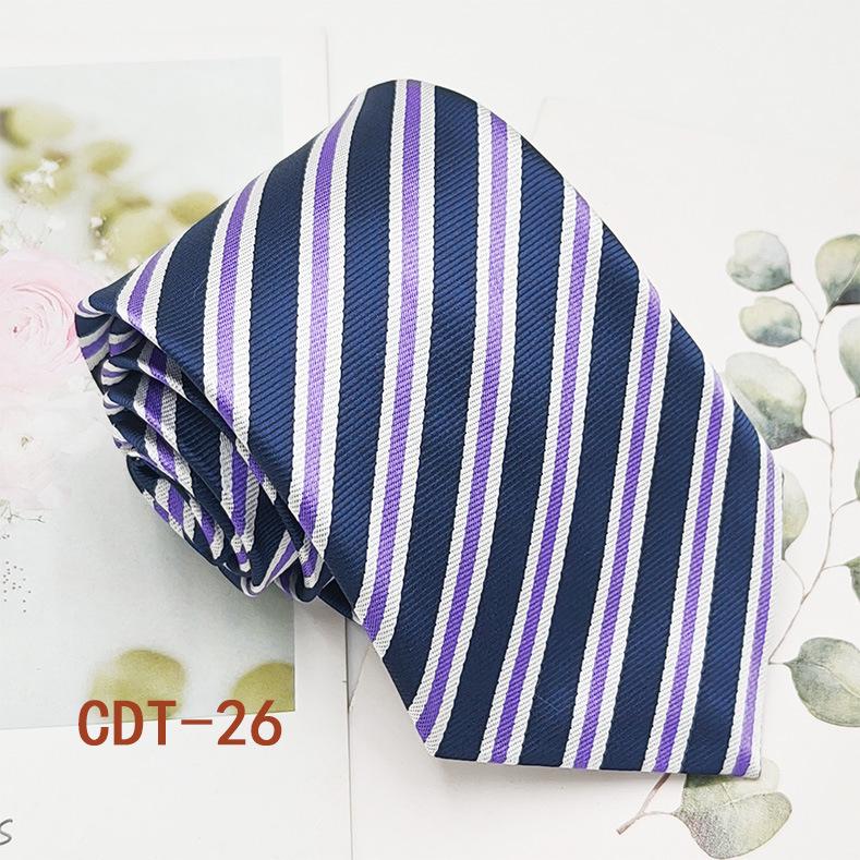 Handmade Men's 8cm Black Grey Striped Jacquard Silk Tie