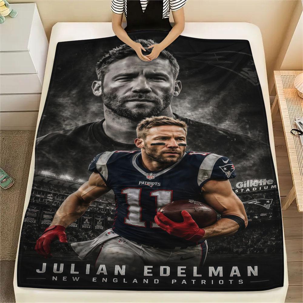 Julian Edelman Printed Flannel Blanket, soft throw for bedroom sofa, washable, fan merchandise, great gift.