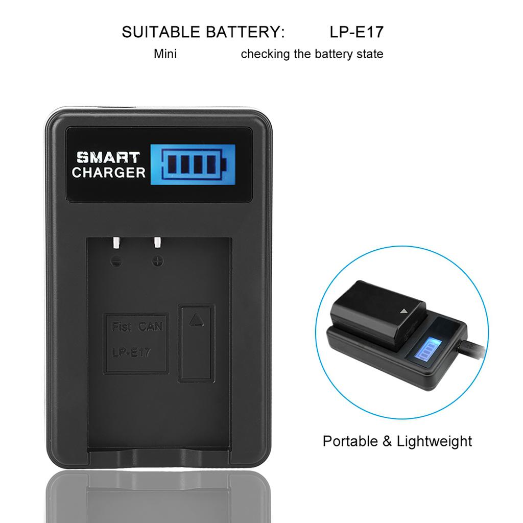 LP-E17 Battery Charger Single Slot USB Charging with LCD Screen for Canon EOS M3 M5 M6 760D