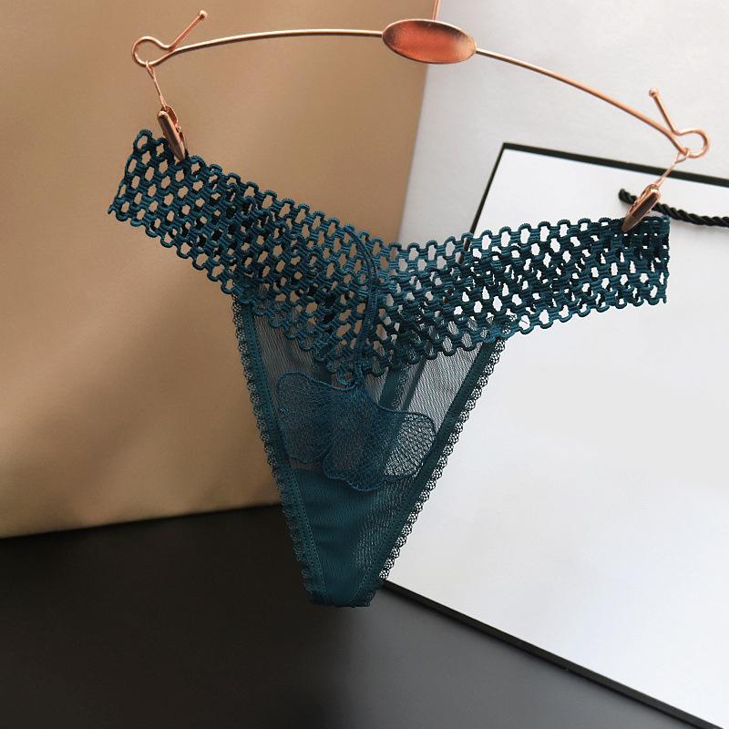 Women Sexy Perspective Ginkgo Leaf Texture Hollow Panties Female Low Waist Pop Pure Color Thong