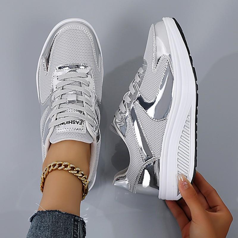 Fashion Gold Silver Platform Wedge Shoes Women Thick Sole Luxury Breathable Mesh Sports Shoes Woman Casual Sneakers Female Shoes Trainer