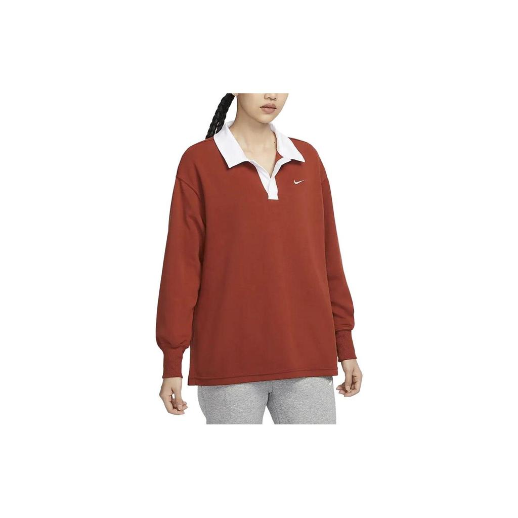 Nike Спортивная одежда Essential Color Block Polo Casual Loose Long Sleeve T Shirt Women Tops Dark-Orange FB8721-832