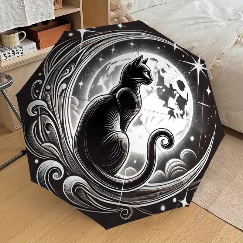 1pc Moonlit Yin-Yang Cat Umbrella with Plastic Handle,Suitable for All Seasons Home Travel Outdoor UmbrellaDD1119