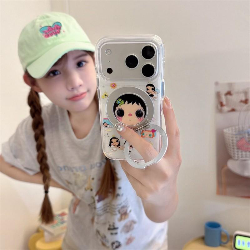 Cute Clover Fish Magnetic Phone Stand Holder IPhone 17 16 Pro Max 15 Soft Silicone Case With 360 Rotation
